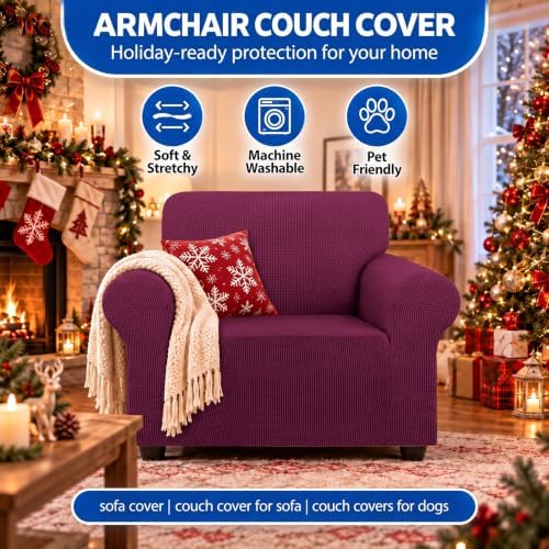 KEKUOU Stretch Chair Sofa Slipcover, Single Couch Cover,Wine