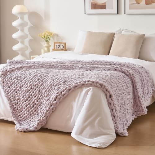 Bigacogo Chunky Knit Throw Blanket for Couch, 40x80 inches, Berry Haze