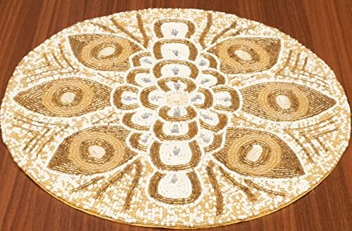 Beaded Placemats 13 Inch Round, White, Charger Placemats for Dining Table