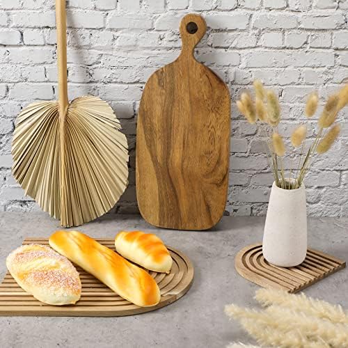 Chunful 2pcs Arch Cutting Board Boho Shelf Decor, Wood Color, Acacia