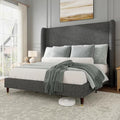 Jocisland King Bed Frame Tall Wingback Headboard Upholstered, Dark Grey