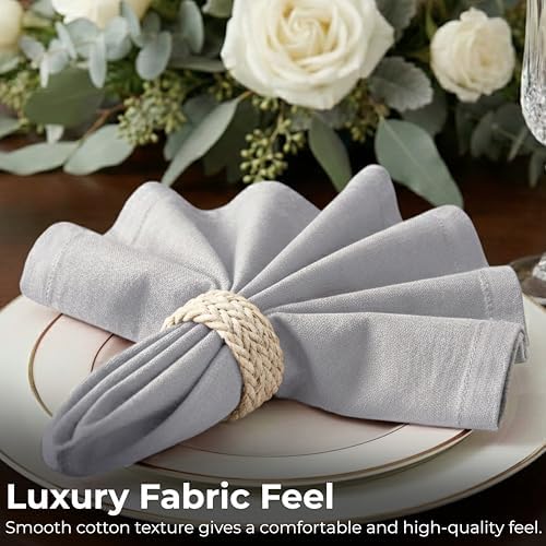 Ramanta Home Light Grey Cotton Dinner Napkins Set of 12, 18x18 Inch