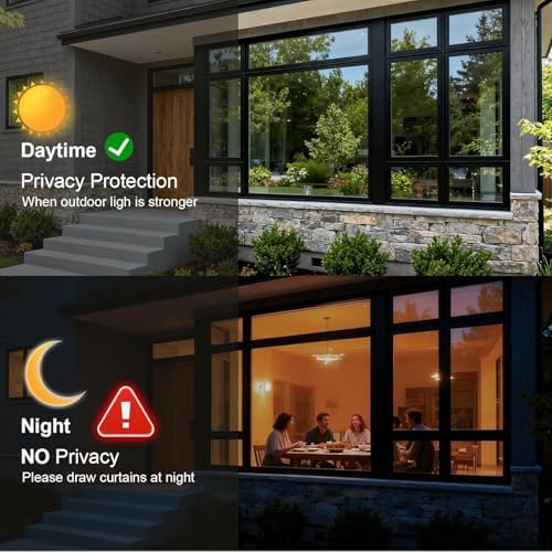 One Way Window Privacy Film Sun Heat Blocking, Reflective Mirror for Glass Windows Cover, Static Cling, Removable, Anti-UV, Anti-Glare Window Tint for Home, Black-Silver, 47.2 Inch * 78.74 Inch