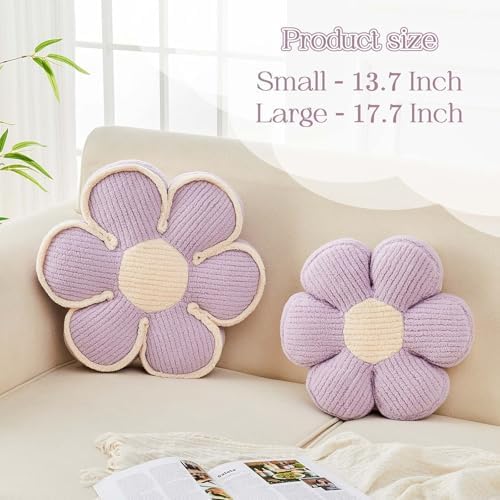 Kcvvcr Flower Pillow, Soft Flower Decorative Throw Pillow, Cute Daisy Flower Shaped Seating Floor Cushion Room Décor Plush Pillows for Sofa Couch Bed (13.7 Inch, Lavender)