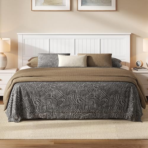 ComfIQ Serene Wood Panel Headboard with Window-Pane Design, King, White