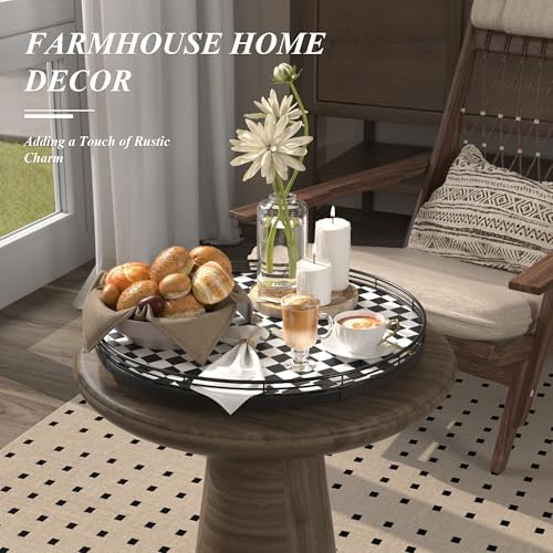 AMH 16-Inch Black and White Checkerboard Lazy Susan Decorative Tray