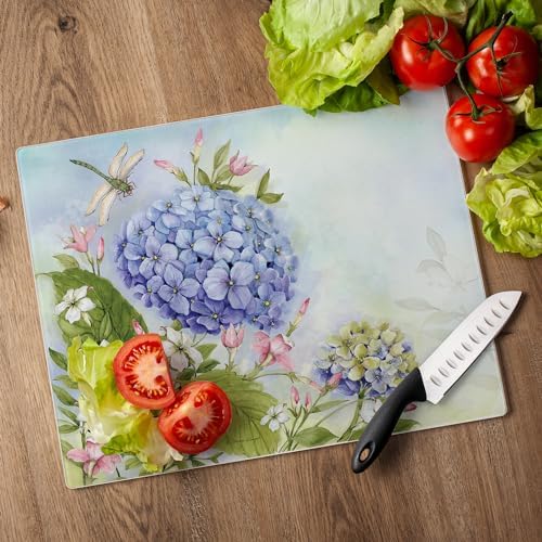 CounterArt Dragonfly Hydrangea 3mm Tempered Glass Cutting Board