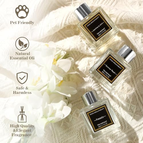 Reed Diffuser Set, Gardenia/Freesia/Jasmine & Mint Reed Diffuser Gifts for Women,1.7OZ x 3Packs Reed Diffuser with Sticks, Home Fragrance Reed Diffuser for Home Shelf Decor