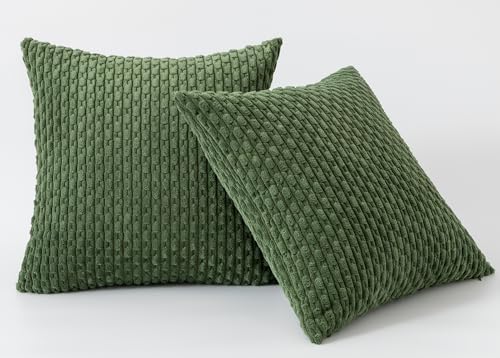 Kevin Textile Soft Corduroy 18x18 Inch Pillow Covers 2 Pack, Moss Green