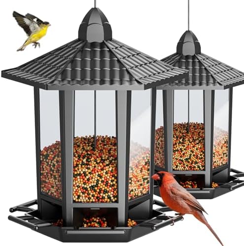 Birdream 2 Pack Bird Feeders for Outdoor Hanging, Retro Pagoda Design Fun Installation Bird Feeder, Attracting Wild Birds Chickadees Goldfinches Cardinals Finches and Sparrows