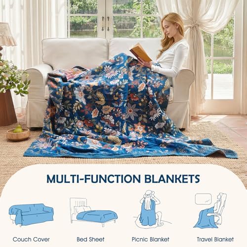 Boho Throw Blanket - 60"x80" Soft Cotton Lightweight Blanket for Bed