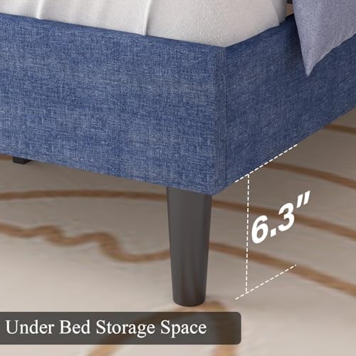 HOMBCK Full Bed Frame with Adjustable Headboard, Blue