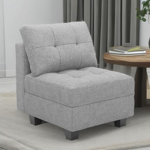 Belffin Middle Module Seat for Modular Sofa Sectional Couch with Storage Accent Armless Sofa Chair Modern Fabric Light Grey