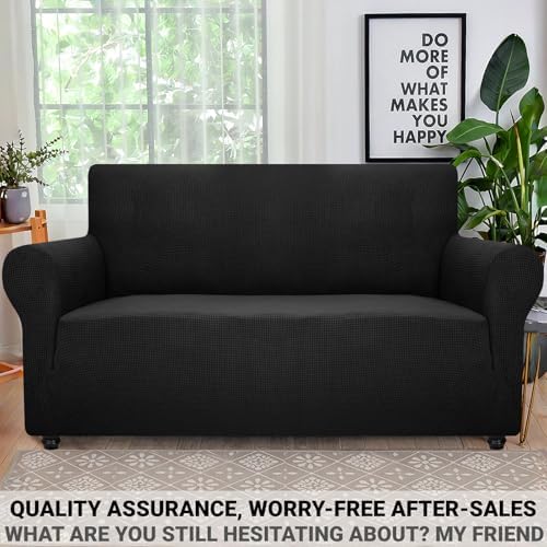 ZNSAYOTX Super Stretch Couch Cover Love Seat Sofa Covers for Living Room Dogs Pet Friendly Furniture Protector Spandex Loveseat Slipcovers with Anti Slip Foam Sticks (Black, Loveseat)