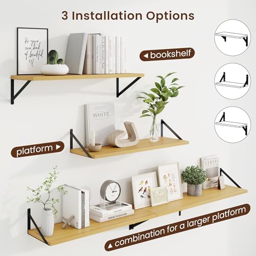 Axeman 30 Inch Floating Shelves, 10 Inch Deep Oak Wall Shelves Set of 2