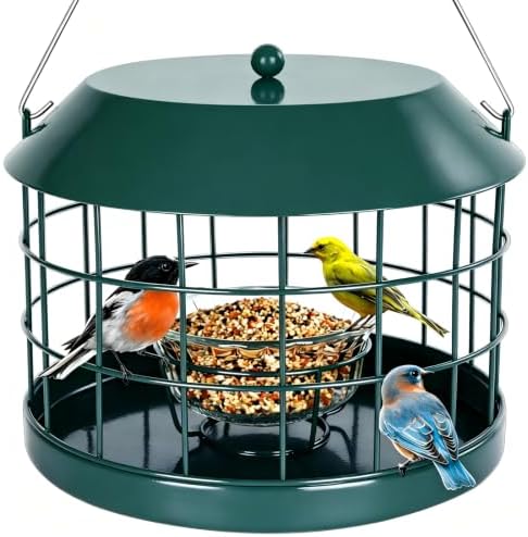 Gbekery Bluebird Feeder for Mealworms with Glass Bowl for Outdoors, Green