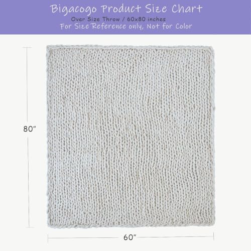Bigacogo Chunky Knit Throw Blanket for Couch, 60x80 inches, Vintage White