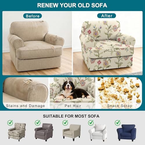 NILUOH 2-Piece T-Cushion Armchair Slipcover, Stretch Chair Cover with Separate Seat Cushion Cover, Soft Washable Furniture Protector for Living Room