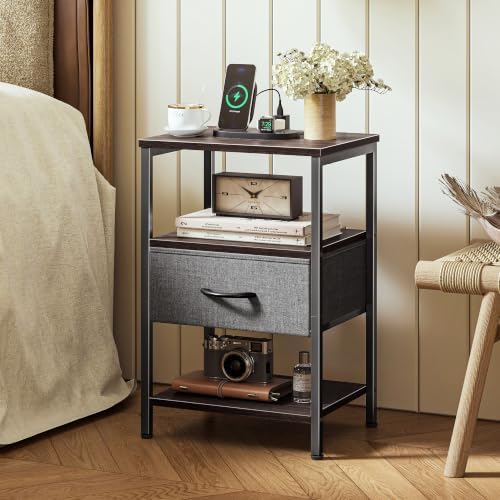 SUPERJARE Nightstand with Charging Station, USB-C Port, Bedside Table