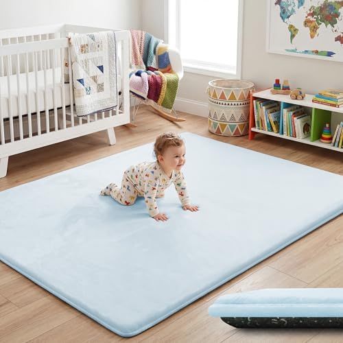 1.5" Thick Baby Play Mat for Floor, 39x59 Soft Foam Mats, Baby Blue