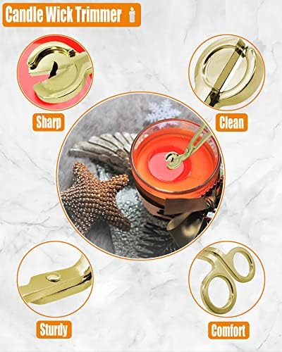 YOUTUOY 4 in1 Candle Accessory Set with Storage Tray Plate, Candle Wick Trimmer, Candle Wick Snuffer, Candle Wick Dipper, Great for Scented Candles Lovers (Gold)