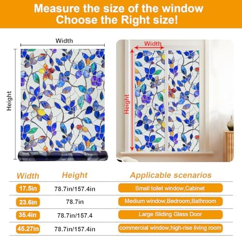 Frosted Privacy Window Film Static Cling Decorative Glass Film45.2x78.7in
