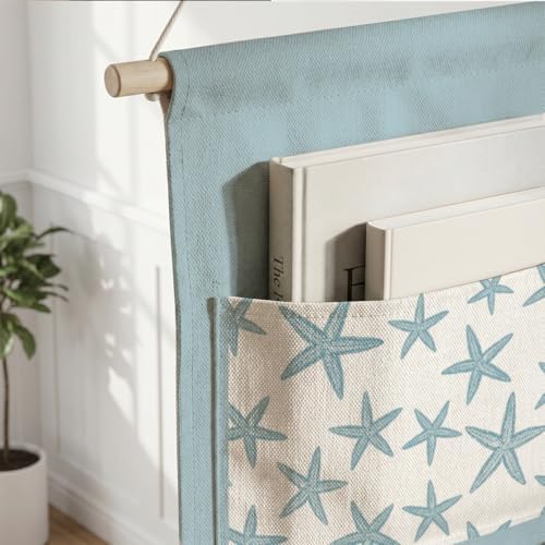 IAXIC Canvas Wall Hanging Organizer with Pockets Fish Extender Hanging Pouch Starfish Print Door Closet Organizers Fabric Storage Pockets Wall Decoration