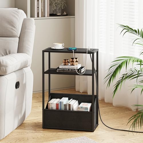 TUTOTAK Narrow Side Tables with Charging Station, Slim End Tables Set of 2