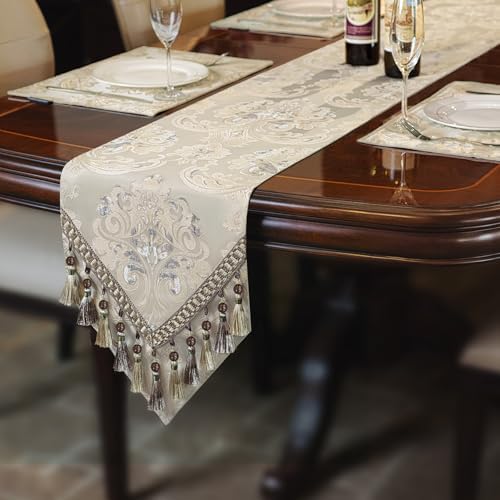 Loom and Mill Luxury Jacquard Table Runner 120 Inches Long, Light Apricot