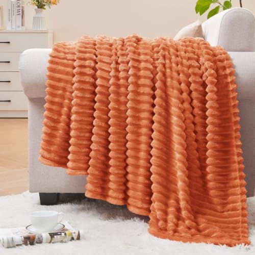 BEDELITE 3D Ribbed Burt Orange Fall Throw Blanket for Couch, 50x70 Inch
