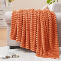 BEDELITE 3D Ribbed Burt Orange Fall Throw Blanket for Couch, 50x70 Inch