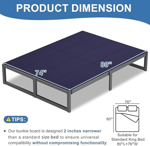 Lutown-Teen Bunkie Board King High-Density Polymer Bed Support, Blue