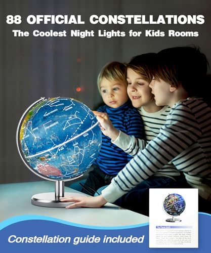 Globe for Kids & Adults Illuminated With Constellation Night Light View, 8-Inch World Globe for Classroom, Light Up Desk Globes for Earth Educational Learning & Home Desktop Decor, Geography Gifts