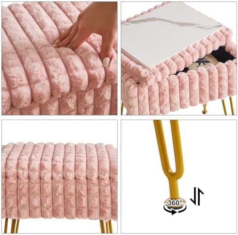 IBUYKE Rectangle Vanity Chair Ottoman, Footrest Stool, Pink WBD004P