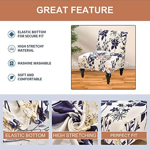 Eco-Ancheng Armless Chair Slipcover Removable Armless Accent Chairs Covers Washable Armless Slipper Chair Slipcover Printed Armless Chair Furniture Protector Covers for Living Dining Room Hotel