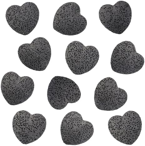 rockcloud 10 PCS 0.9" Black Lava Rock Stone Heart Shape Pocket Stones