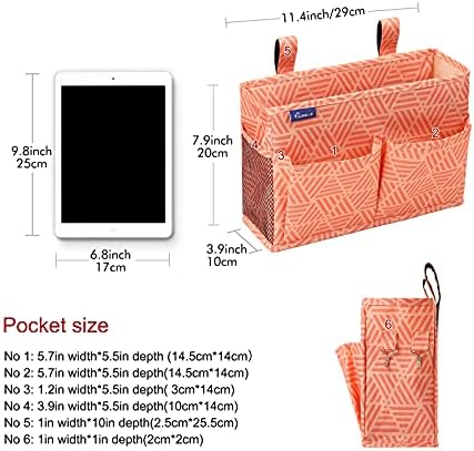 Surblue Bedside Caddy Hanging Bed Organizer Storage Bag Pocket for Bunk and Hospital Beds, College Dorm Rooms Baby Bed Rails,Camp Chiars，Wheelchair Side Bag，4 Pockets and 2 Hooks (Orange Plaid)