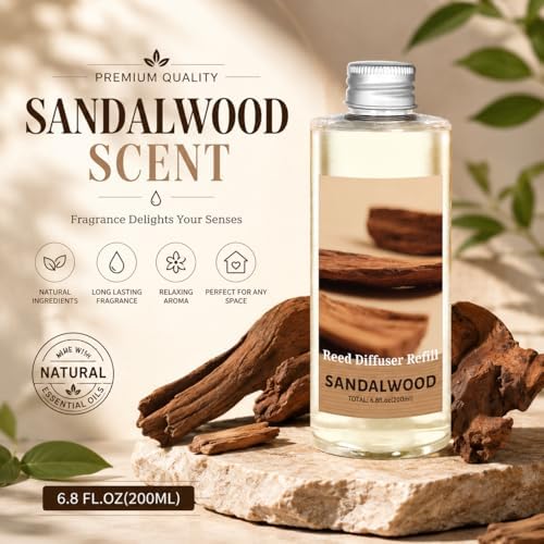 STRN Reed Diffuser Oil Refill, Sandalwood Scented Diffuser 6.8 Fl Oz