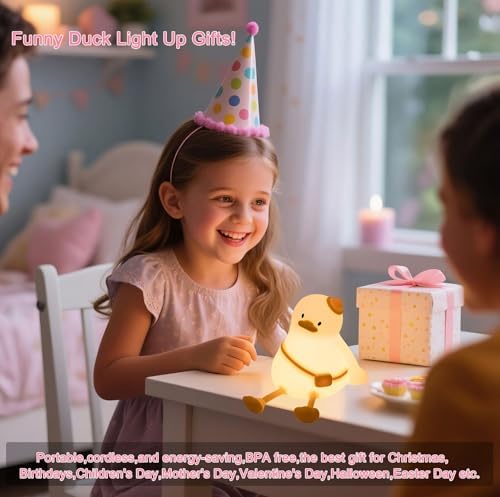 Schoolbag Duck Night Light for Kids, Silicone Squishy Dimmable Lamp