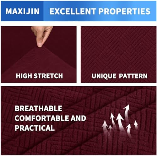 MAXIJIN 2 Piece Chair Covers Chair Slipcover with Arms, Sofa Chair Cover for Living Room Armchair Cover, Stretch Pet Dog Slip Cover for A Chair with 1 Cushion (31"-46", Wine Red)
