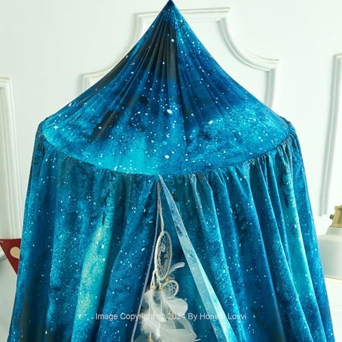 Hommi Lovvi Galaxy Print Kids Bed Canopy, Girls Princess Canopy Dreamy Room Decor, Soft Hanging Reading Nook Play Tent Canopy, Extra Large Full Size Bed Canopy with String Light