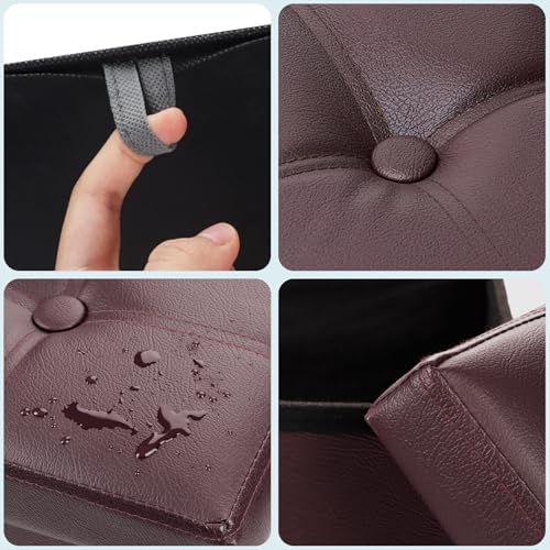 Bsketa Storage Ottoman Bench,17 Inch Folding Leather Foot Rest Stool, Brown