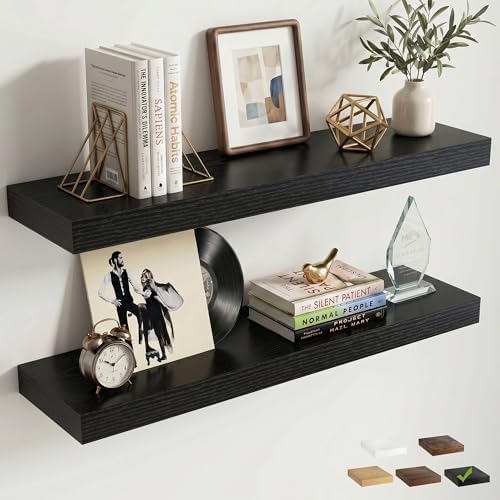 32 Inch Floating Shelves for Wall, 8"D Wood Storage Shelves, Black Finish
