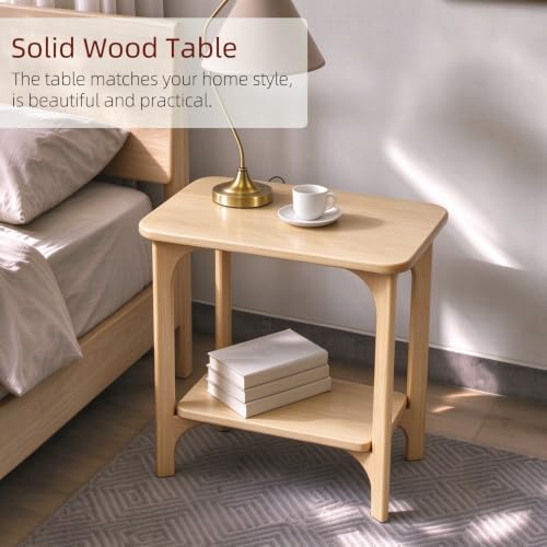 Small Real Natural Wood Side Table for Living Room, Bedroom
