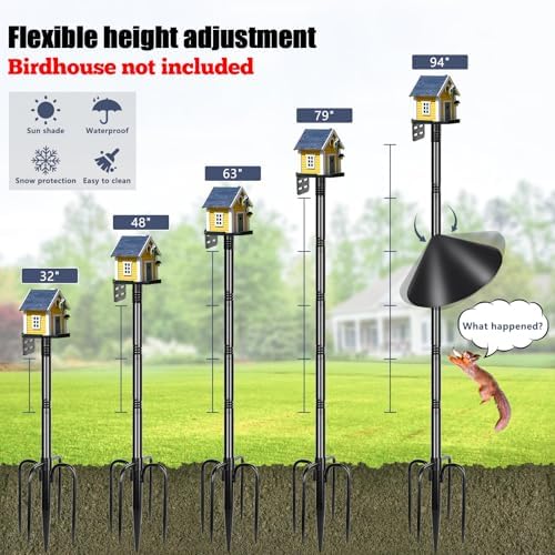 Gtongoko Smart Bird Feeder Pole Squirrel Proof 1-Inch Dia 94 Inch with 4 Shepherds Hooks Hanging Bluebird House Pole for Outdoors Squirrel Baffles for Feeders Metal Heavy Duty Mounting Kit