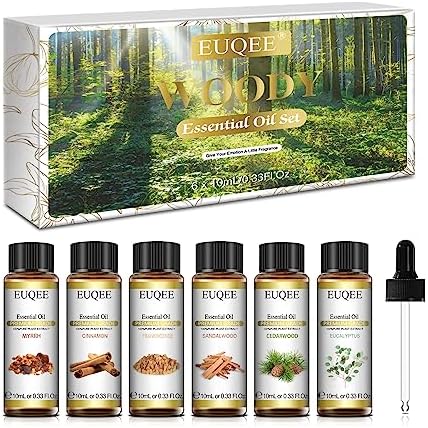 EUQEE 6PCS Woody Essential Oils Set for Diffuser, Candle Making, Massage