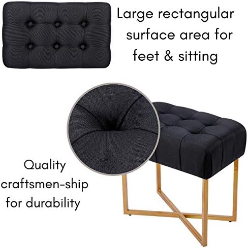 BIRDROCK HOME Rectangle Tufted Linen Ottoman Foot Rest - 19.7x11.82x17.73” Small Foot Stool with Legs - Padded Footrest Modern Ottomans for Living Room Furniture, Bedroom Footstool (Black)