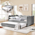 Full Size Daybed with Pop Up Trundle, Linen Gingham Full to King Daybed with USB Ports, Upholstered Day Bed Frame, Modern Sofa Bed for Living Room/Bedroom/Guest Room, No Box Spring Needed, Black