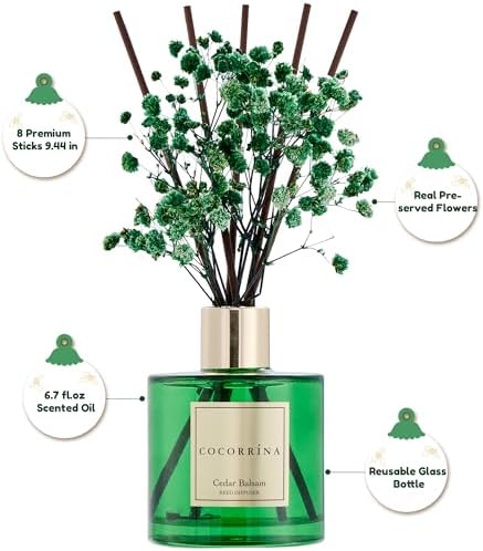 COCORRÍNA Reed Diffuser - Cedar Balsam 6.7 fl oz Diffuser with Sticks Bathroom Shelf Decor Christmas Reed Diffuser