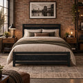 Queen Metal Bed Frame with Industrial Headboard, Black